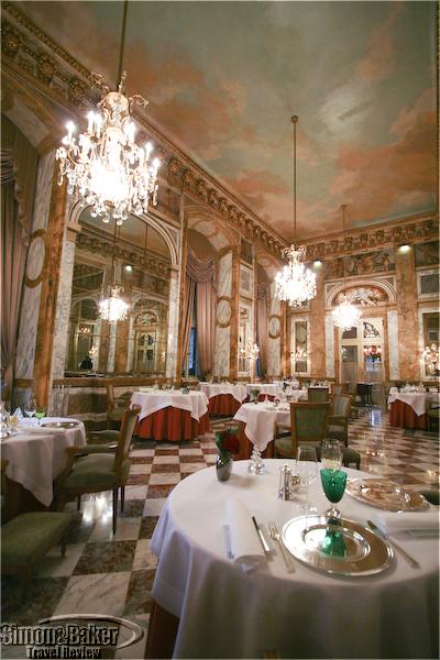 The beautiful dining room at Les Ambassadeurs