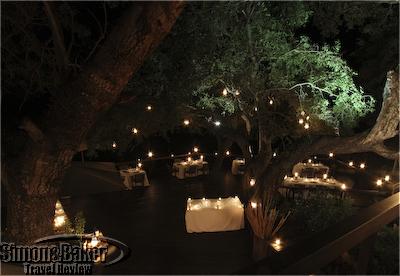 The dining area on the main deck prepared for Earth Hour