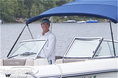 Captain Cindy O’Leary at the helm of her speed boat