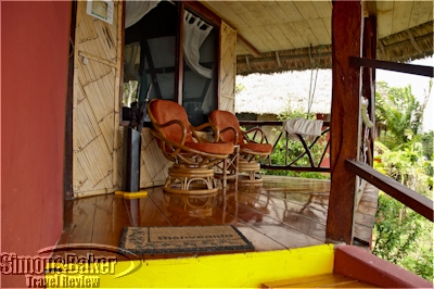 My bungalow has a shaded terrace overlooking the lake