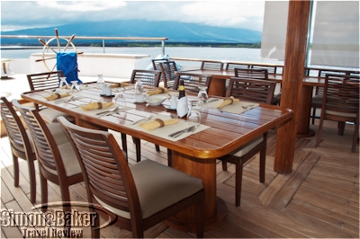 The shaded fresco dining area is located at the rear of the main deck 