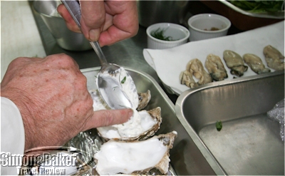 Marc Meneau demonstrates the preparation of his popular Huites en gelée d'eau de mer oyster dish