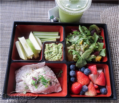 My smoothie and a bento box with fresh fish and the The Spa at Four Seasons Resort Nevis tasted as good as it looked